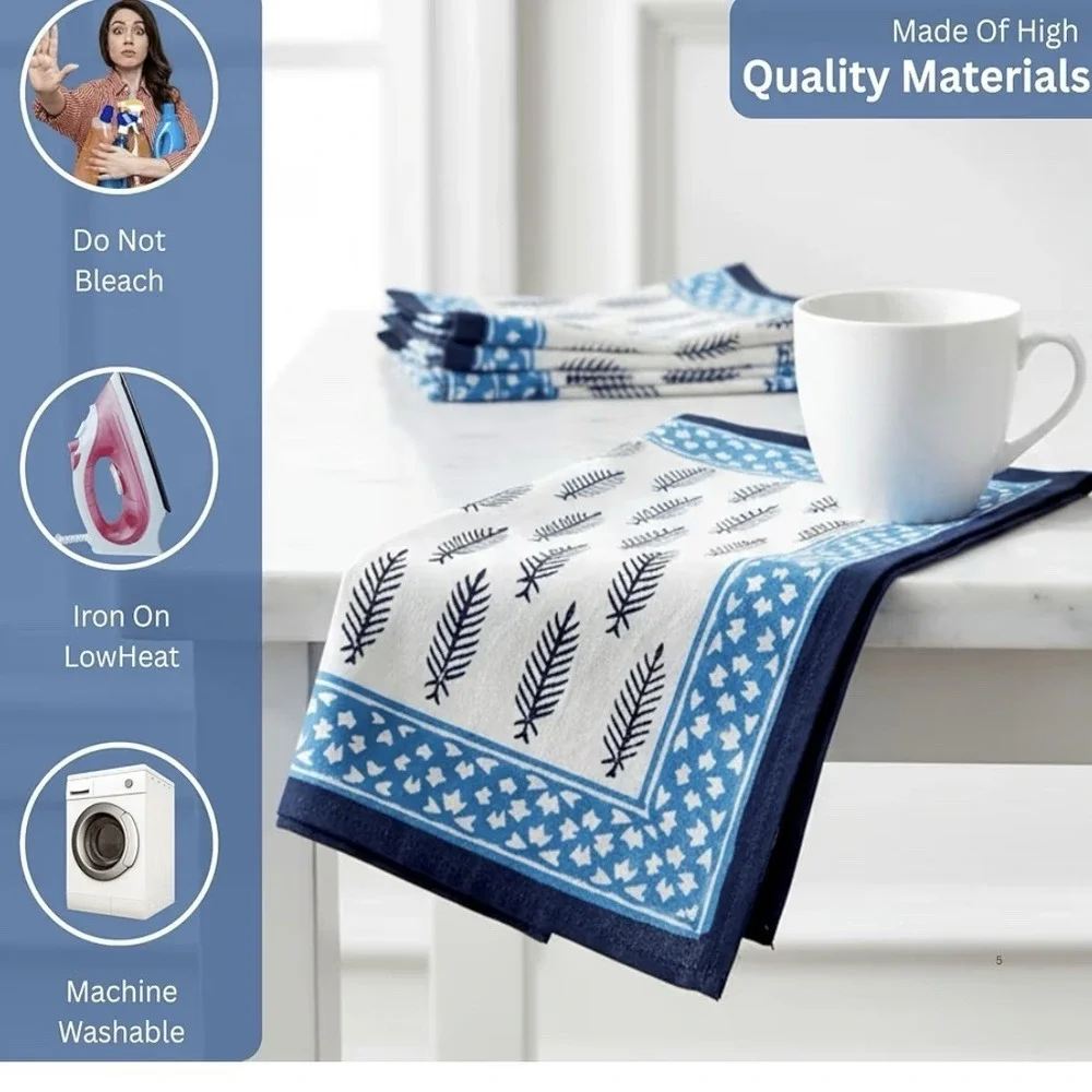 Indian Decor  Hand Block Cloth Napkins Set Of‎ 6 -Elega Cotton Blue 20x20 